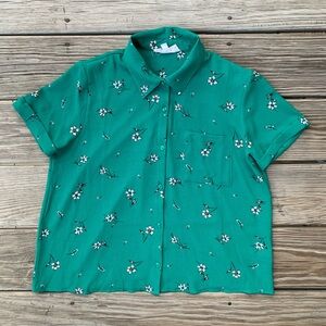 Green floral blouse